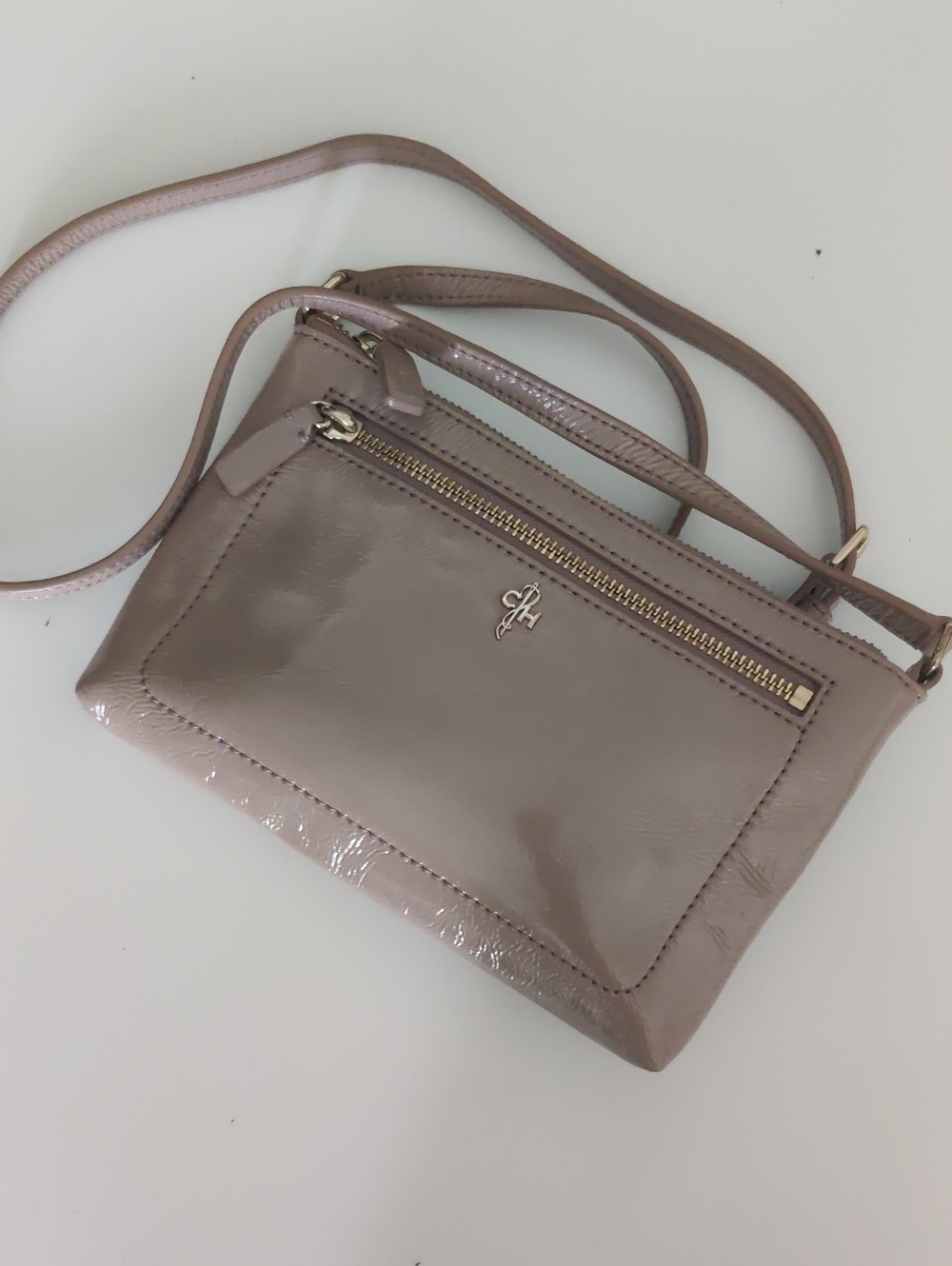 Cole Haan Crossbody Patent Leather Bag Nude Beige